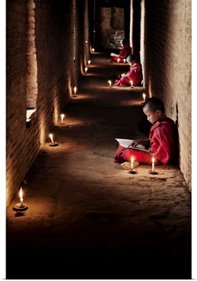 Young monks reading in their monastery, Bagan, Burma