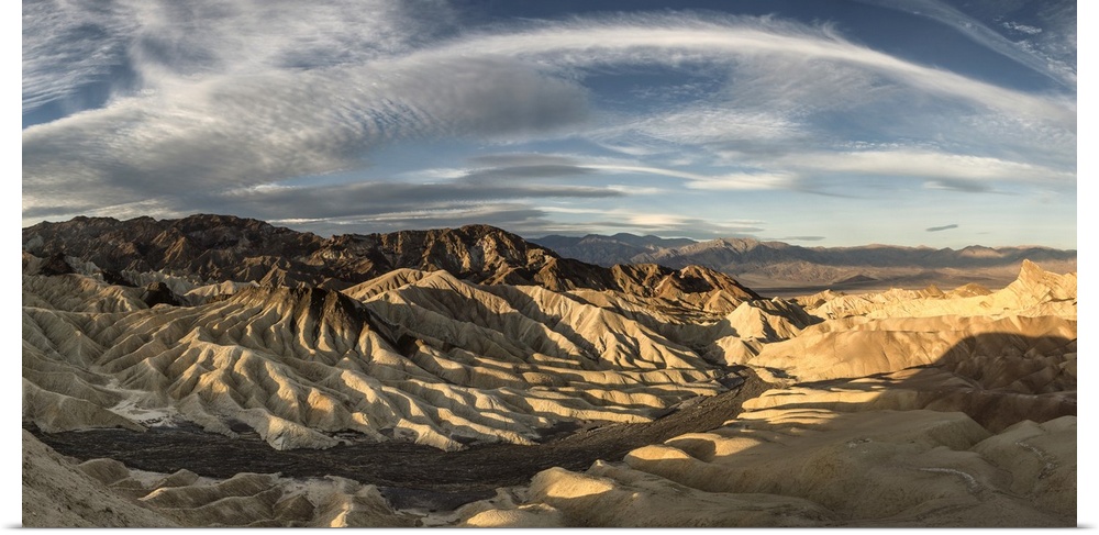 Zabriski Point panorama in Death Valley at sunrise.