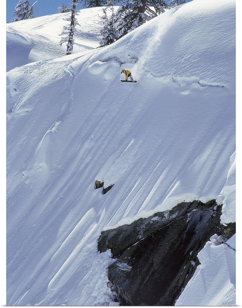 Andrew Crawford snowboarding on the steep sides of the Donner Summit in California, late 90's.