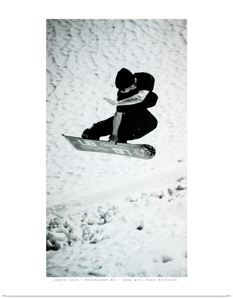 Jamie Lyn showing off his snowboarding Method, 1994.
