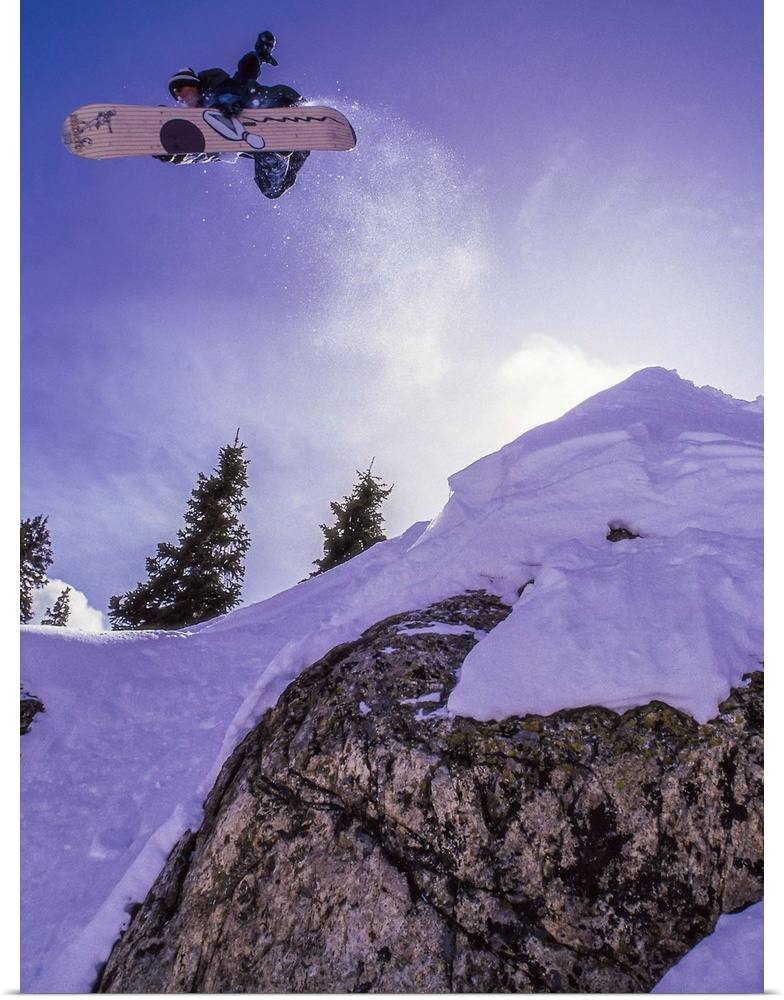 Jay Nelson flying on his snowboard over the Loveland Pass, Colorado, in the mid 90's.