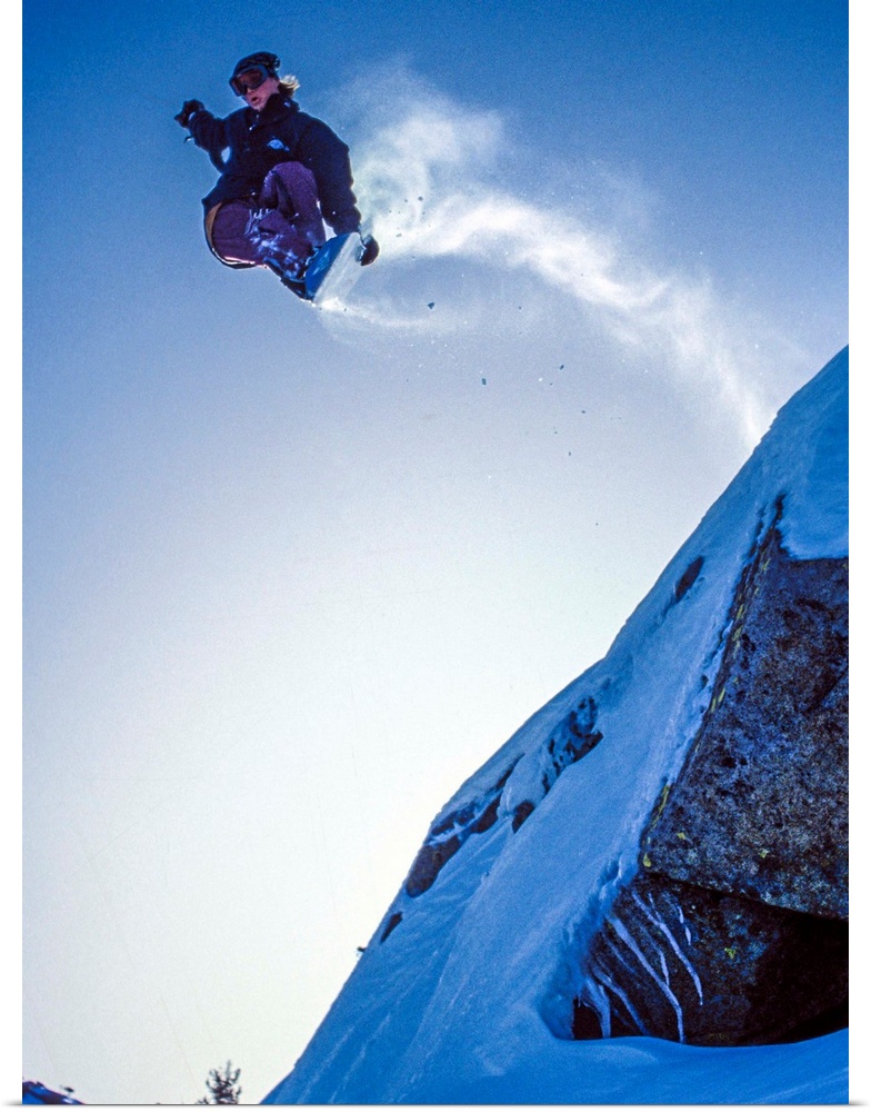 Noah Styles a cliff jump up on Donner Summit near Lake Tahoe in the winter of 92-93.