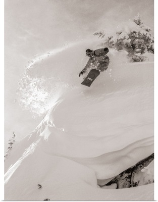 Pat Abramson snowboarding down Mt. Baker in Washington.