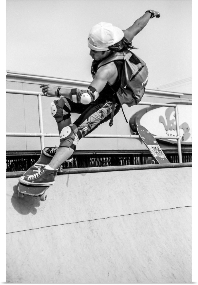 Vintage photo of legendary skateboarder Christian Hosoi, shot in la in 1988. Photo may have a film grain texture. Location...