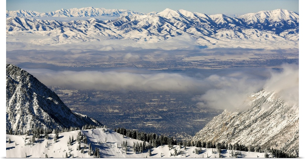 Aerial view of Salt Lake City from the Wasatch Range in Utah.