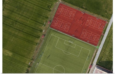 Aerial View Of A Football Field In Wroclaw, Poland