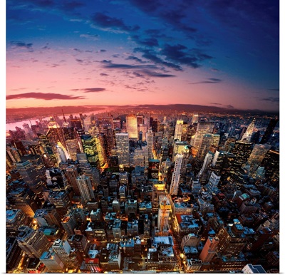 Amazing aerial view of Manhattan at dusk, New York City