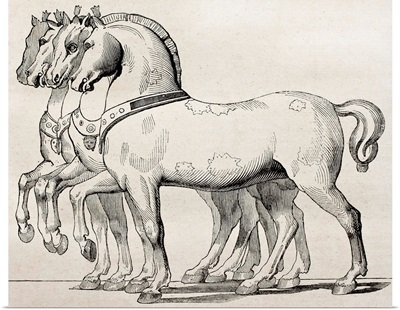 Antique illustration of the St. Mark's Basilica horses in Venice