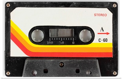 Audio Cassette With Yellow, Orange, And Red Stripes