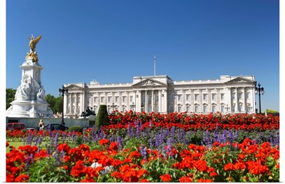 Buckingham Palace With Flowers Blooming In The Queen's Garden, London, England