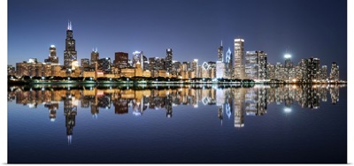Chicago Night Skyline Across Lake Michigan