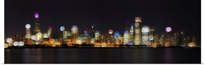 Chicago Skyline At Night With Blurred Photo Bokeh Composite