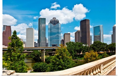 Cityscape of the downtown Houston Texas skyline on a clear summer day