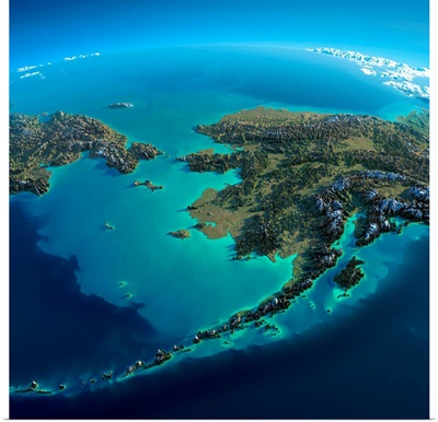 Detailed Earth. Chukotka, Alaska And The Bering Strait