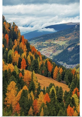 Dolomites With Colorful Foliage In Autumn In North Italy