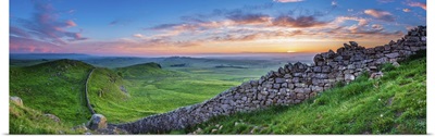 Hadrian's Wall Panorama At Sunset, Northumberland National Park