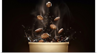 Hot Takeaway Espresso Morning Coffee In Cardboard Paper Cup