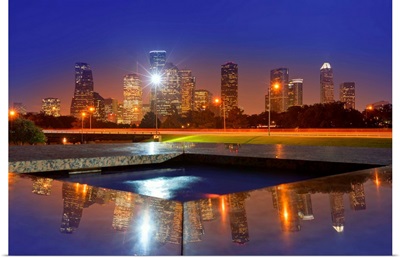 Houston skyline at sunset from Memorial park