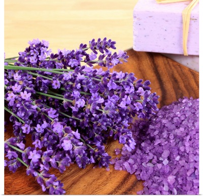 Lavender laying on a wooden surface