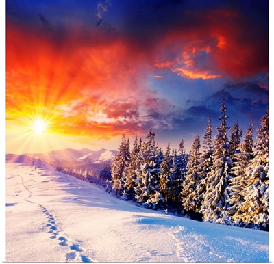 Majestic Sunset in the Mountains in Winter