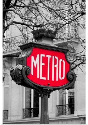 Metro sign for subway transportation in Paris, France