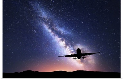 Milky Way And Silhouette Of A Airplane
