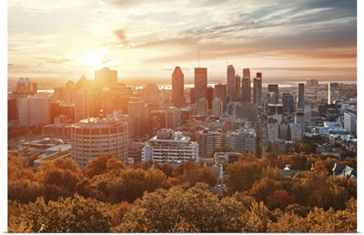 Montreal City Skyline At Sunrise In Canada