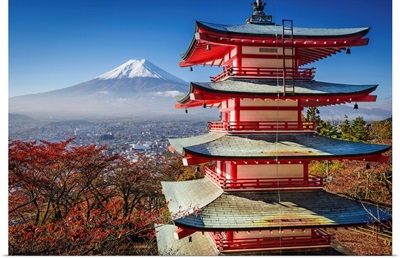 Mt. Fuji and Pagoda during the fall in Japan.