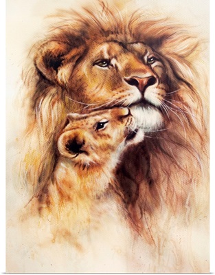 Painting Of A Lion And Cub