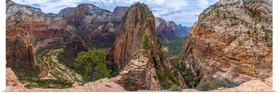 Panoramic Of Zion Canyon Seen From The Angels Landing Trail, Zion National Park, Utah