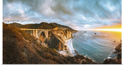 Panoramic View Of Bixby Creek Bridge Along Highway 1, Monterey County, California