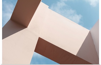 Pink Abstract Modern Architecture Fragment Under Blue Sky On A Sunny Day