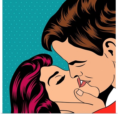 Pop Art stylized couple kissing each other