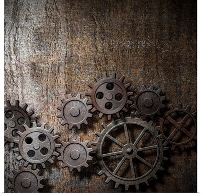 Rusty Gears And Cogs On A Metal Background