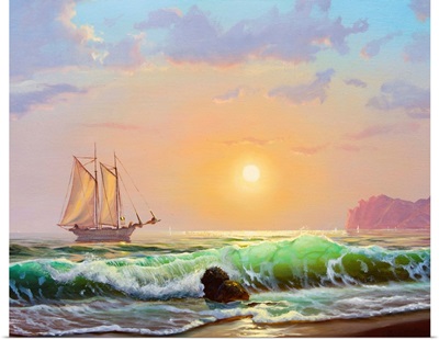 Sailboat on a Sea at Sunset