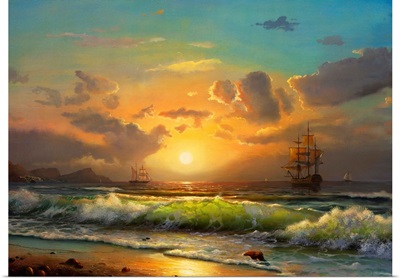 Sailboat on the Sea at Sunset