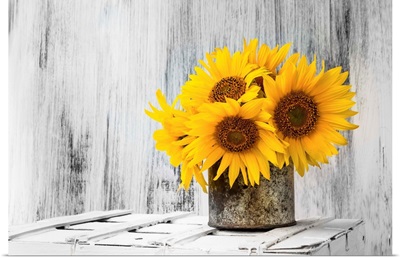 Sunflowers On A Wooden Crate
