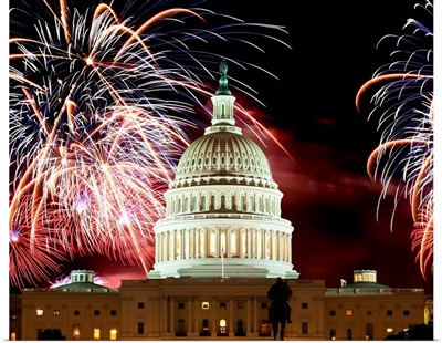 United States Capitol Building under a display of fireworks