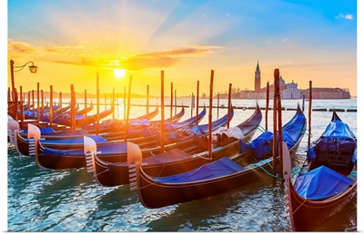 Venetian gondolas at sunrise, Venice, Italy
