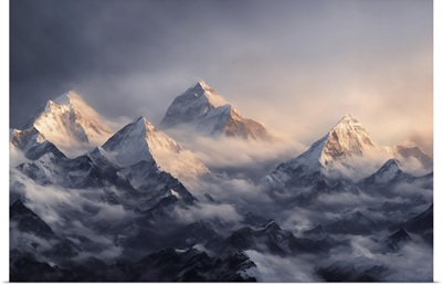 View Of The Himalayas On A Foggy Night
