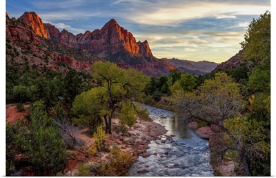 View Of The Watchman Mountain And The Virgin River In Zion National Park
