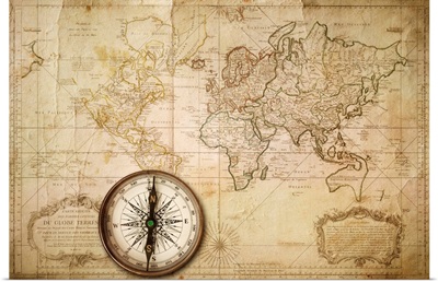 Vintage World Map With Compass