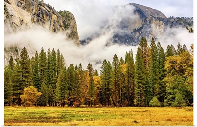 Yosemite National Park Valley At Cloudy Autumn Morning, California