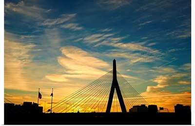 Zakim Bunker Hill Memorial Bridge at sunset in Boston