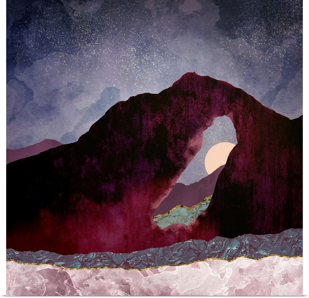 Abstract depiction of a desert perspective landscape with purple, mauve and pink.