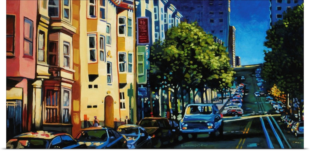 The strength of this piece is how it shows the famous rolling hills of San Francisco. The bright yellow building in the fo...