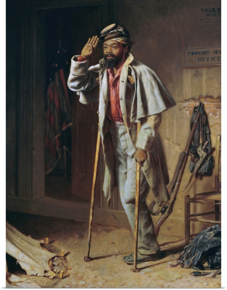 19th century painting of an African American soldier in the Civil War. Original painting by Thomas Waterman Wood.