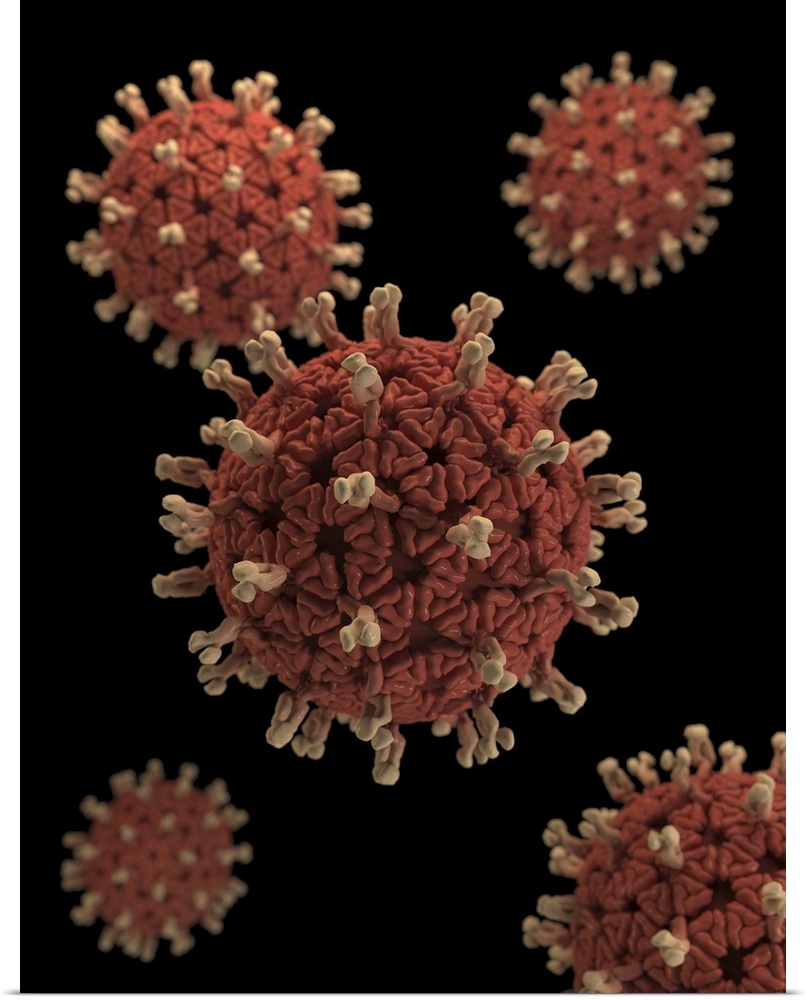 A 3D representation Rotavirus virions set against a black background.