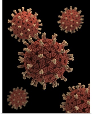 A 3D representation Rotavirus virions set against a black background