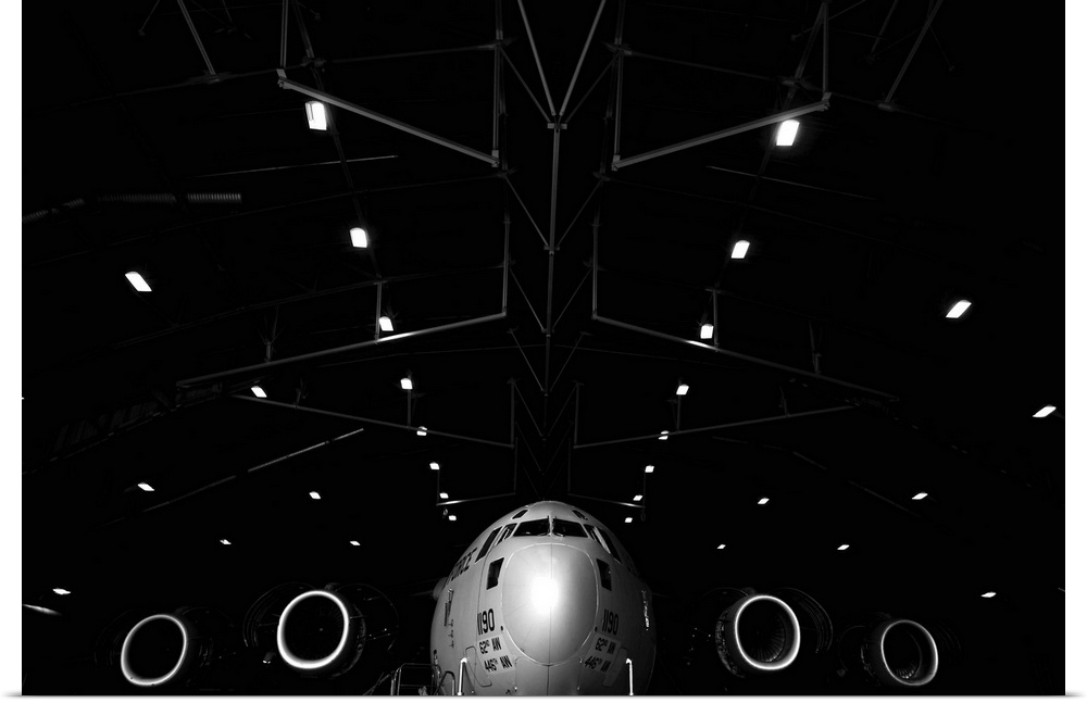 A C-17 Globemaster III sits in a hangar at McChord Field Air Force Base, Washington. The C-17 is capable of rapid strategi...